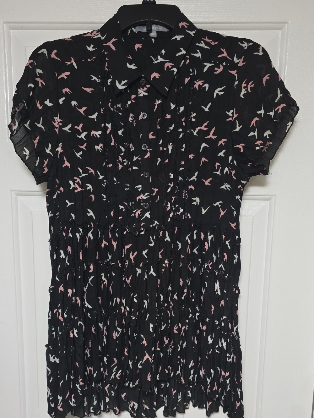 NY Collection Black Short-Sleeve Blouse Size L